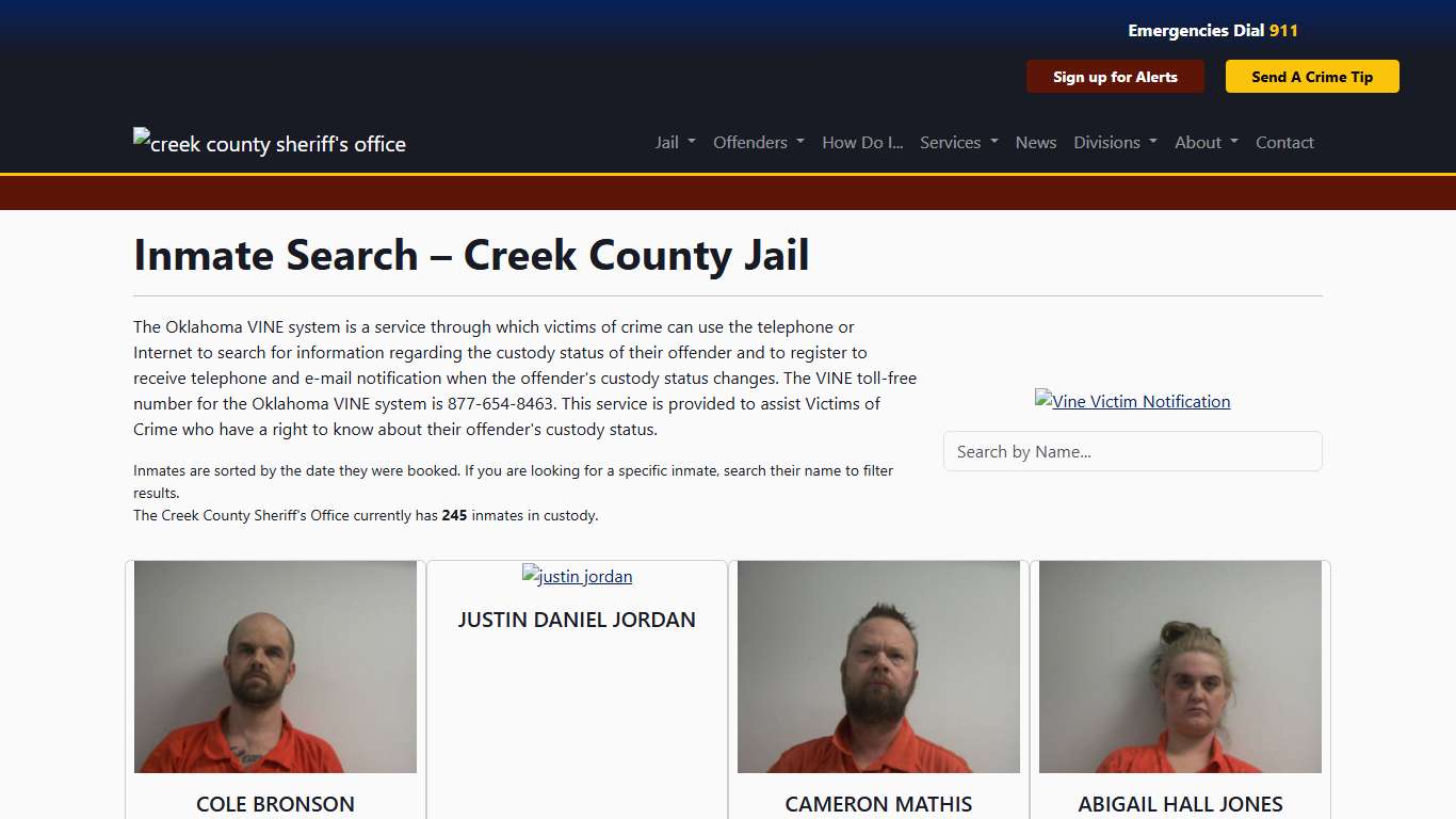 Inmate Search Creek County Sheriff's Office